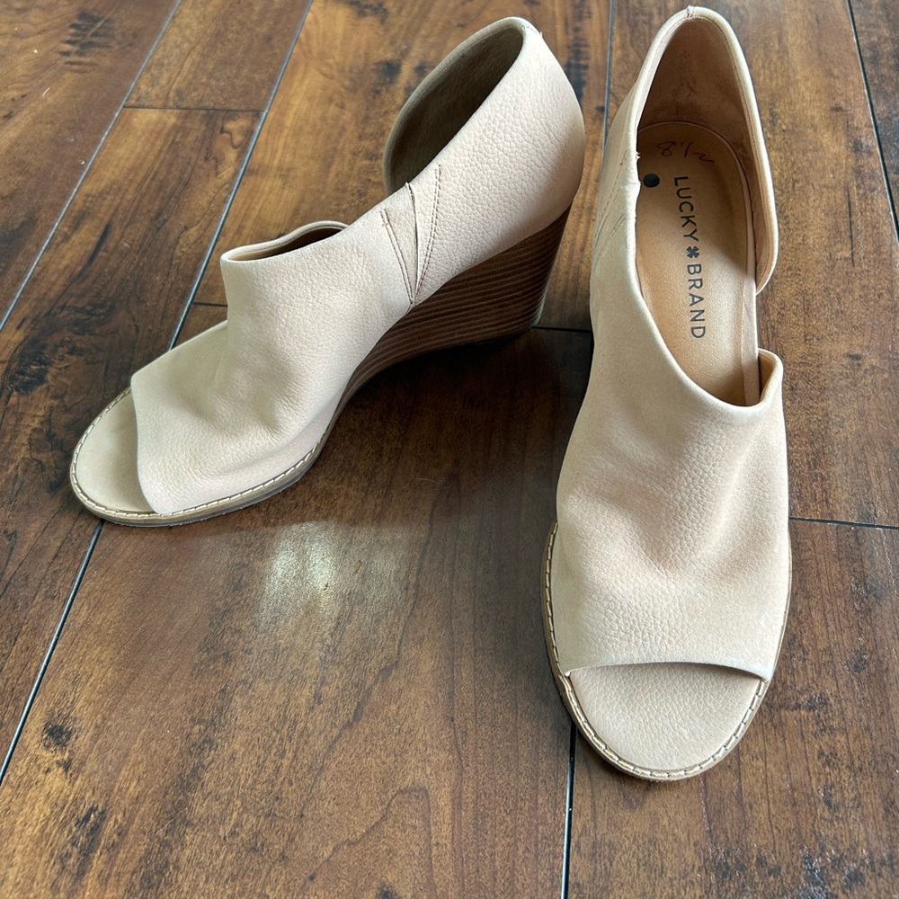 Lucky Brand Cream Peep-Toe Wedge Booties
